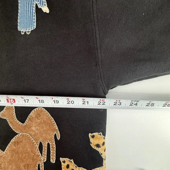 Unique Black Fleece Jacket Noah's Ark Animals Rainbow Applique Open Front Women - Picture 5 of 9
